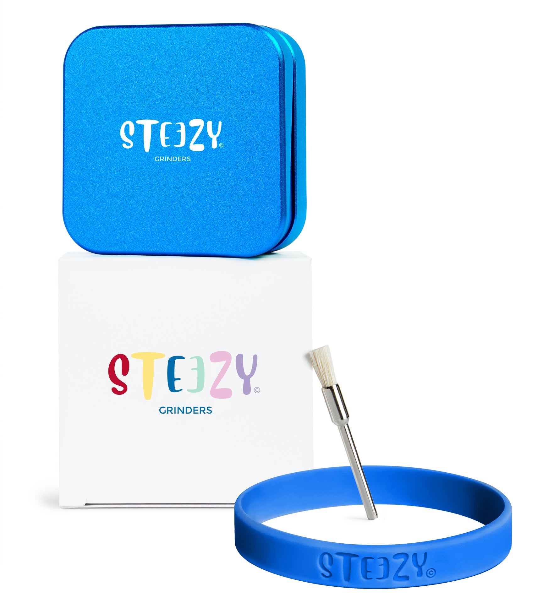 STEEZY® STEEZY® Classic | High Class Grinder | 63mm | 2-teiliger Grinder | quadratisch | CNC-gefräste Aluminiumlegierung | Neodym Magnetverschluss | Inklusive Pinsel & Klopfband "Electric Blue" – Individueller Grinder kaufen | Alternative zu NV Grinder