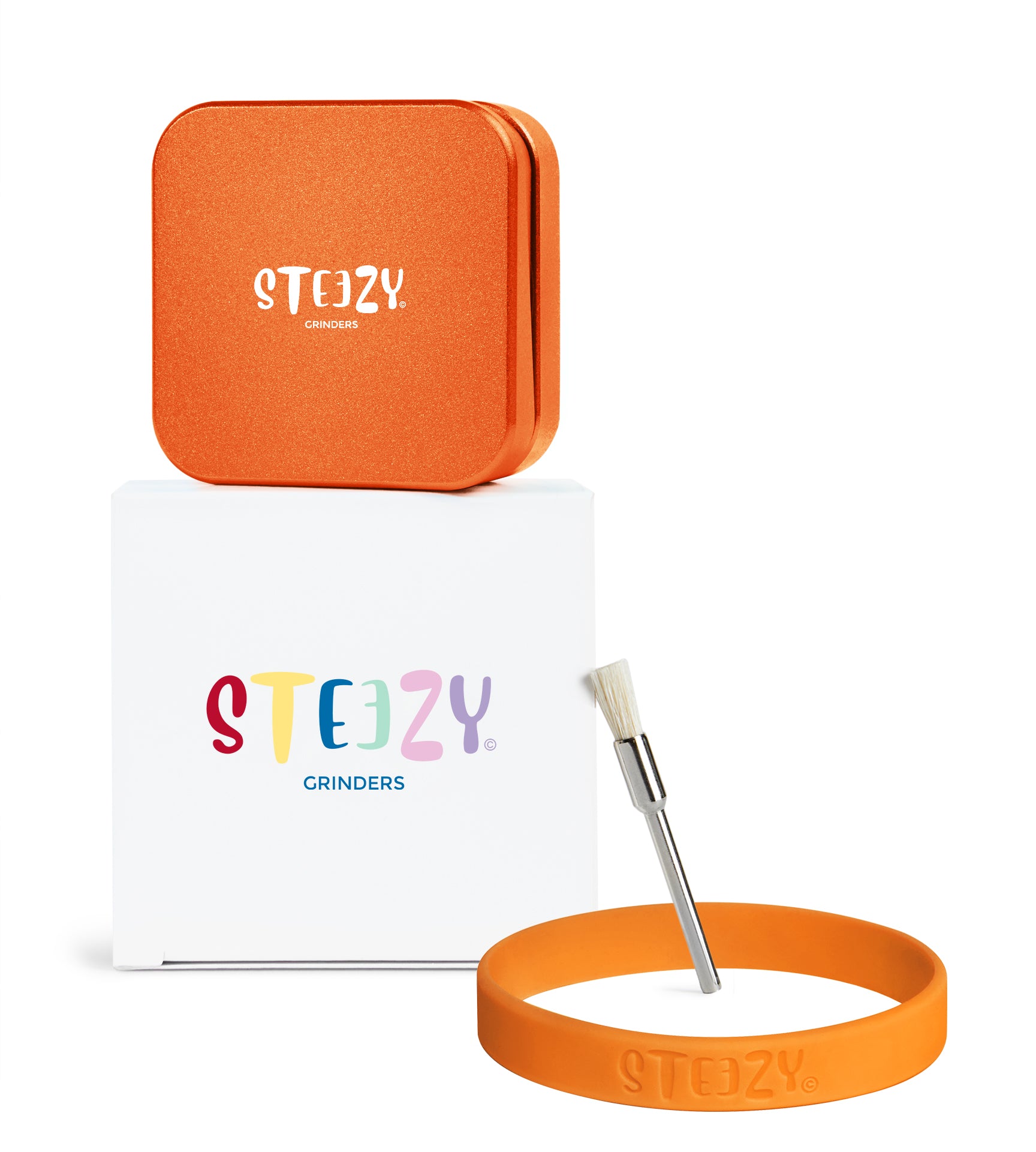 STEEZY® STEEZY® Pocket | High Class Grinder | 55mm | 2-teiliger Grinder | quadratisch | CNC-gefräste Aluminiumlegierung | Neodym Magnetverschluss | Inklusive Pinsel & Klopfband "Blazing Orange" – Individueller Grinder kaufen | Alternative zu NV Grinder