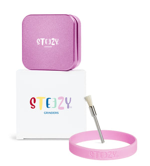STEEZY® Pocket | High Class Grinder | 55mm | 2-piece Grinder | Square | CNC-machined aluminum alloy | Neodymium magnetic closure | Includes brush & "Pink Pirouette" tapping band